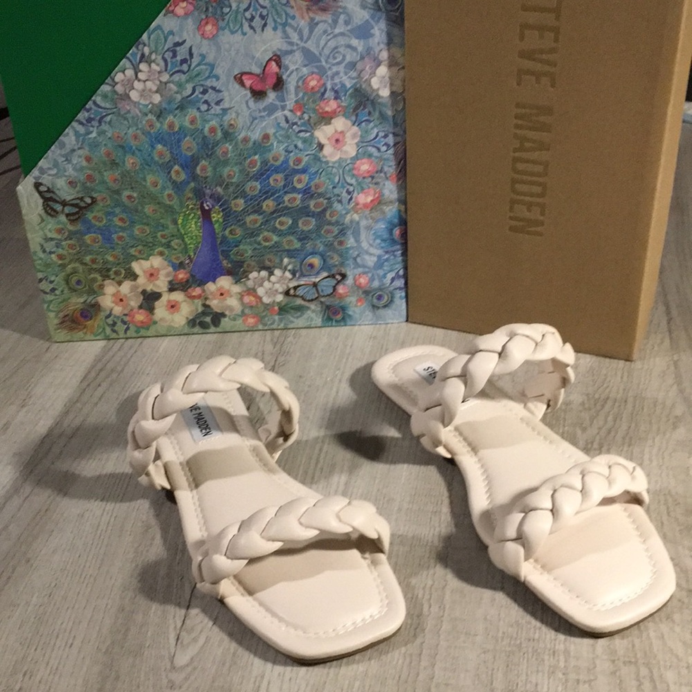 Steve Madden Ivory Bone Braided Flat Sandal,C - Picture 2 of 8